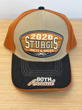 2020 Sturgis Rally & Races 80th Annual Cap - Orange/Tan/Black LIKE NEW!